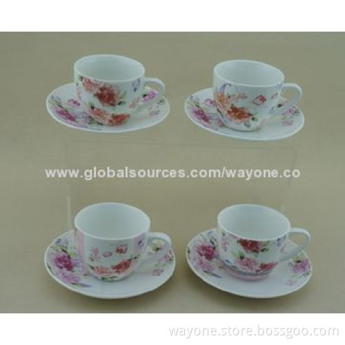 6-set 90cc Coffee Cup Saucer in Printed Gift Box, Lavender design, Ideal for Gifts and Promotional